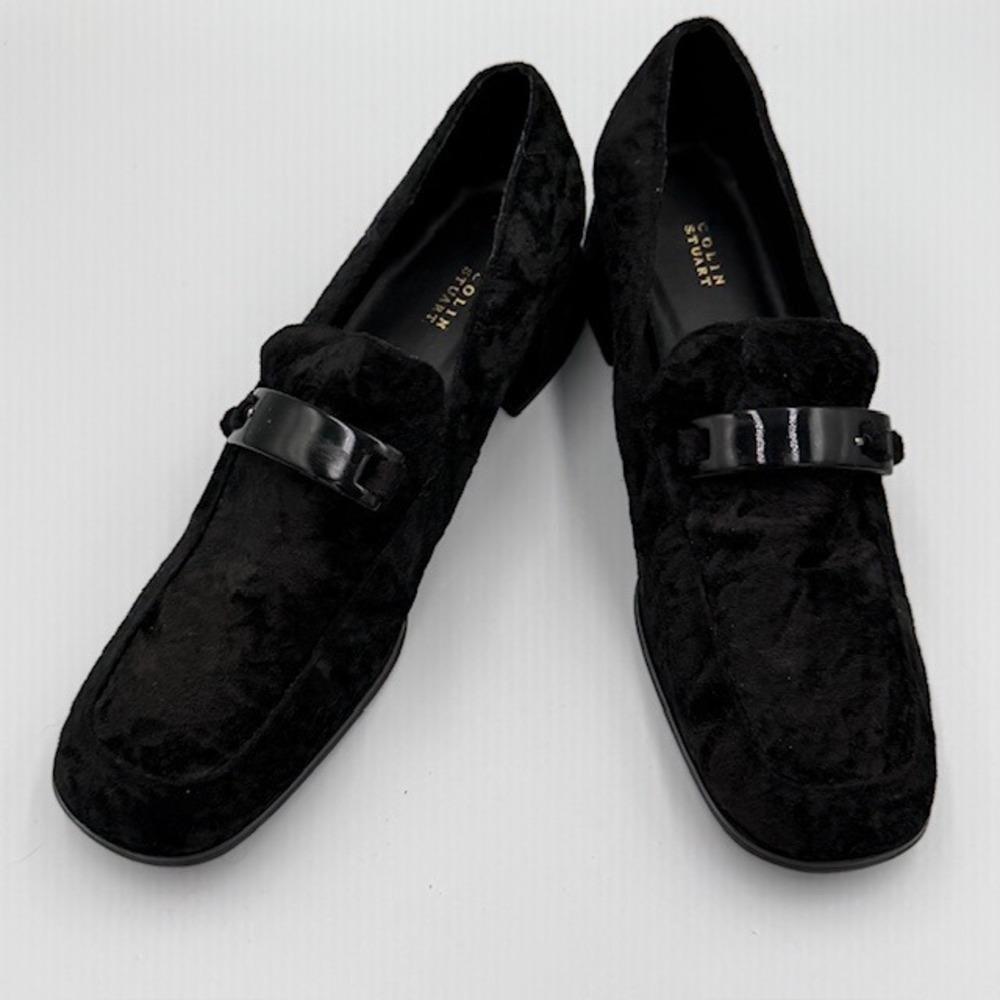 Colin Stuart Black Velvet Loafers Square‎ Toe Block Heel Shoes Women Size 10